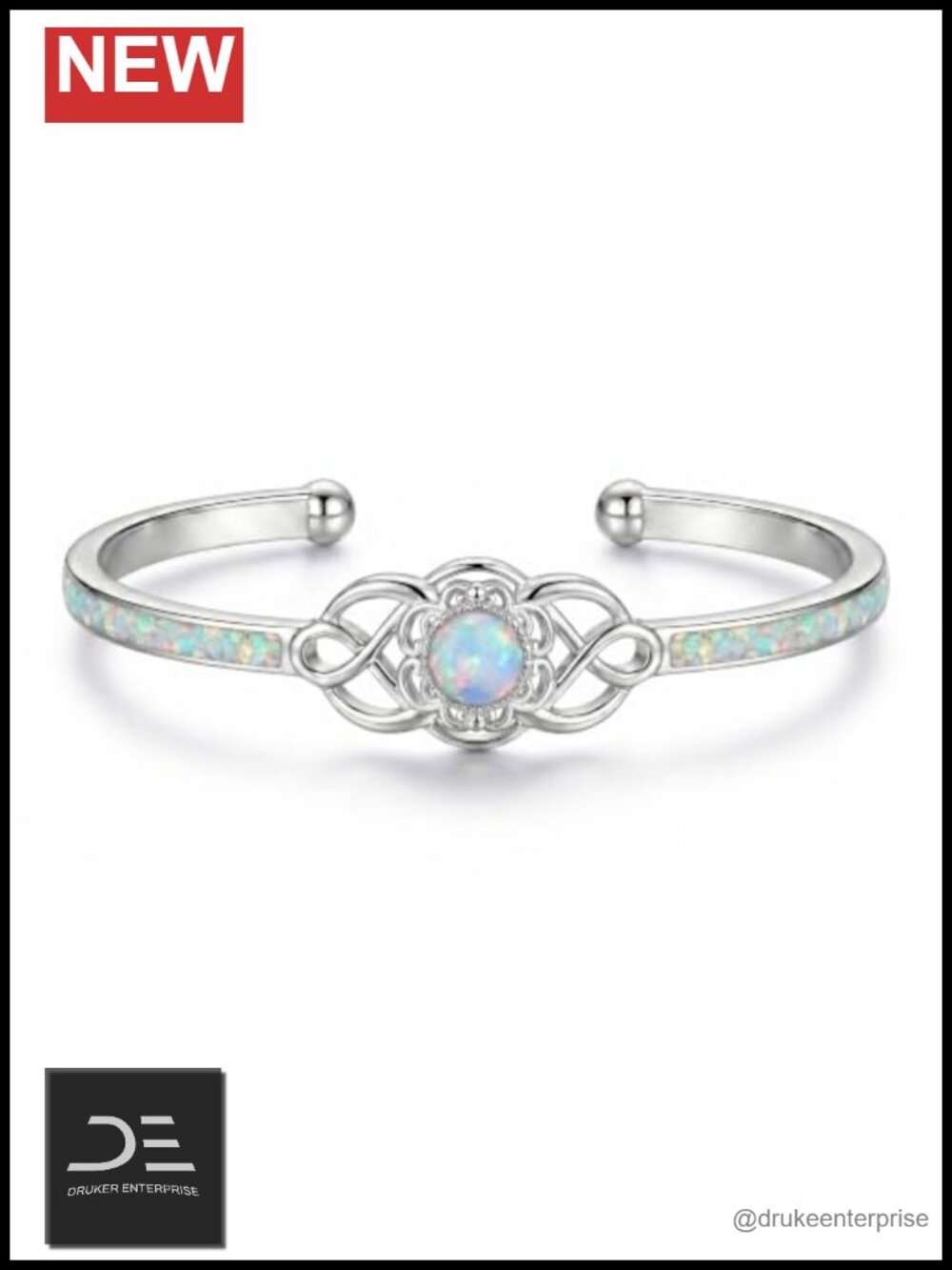 Opal Infinity Cuff Bracelet - Open Bangle for Women, Adjustable